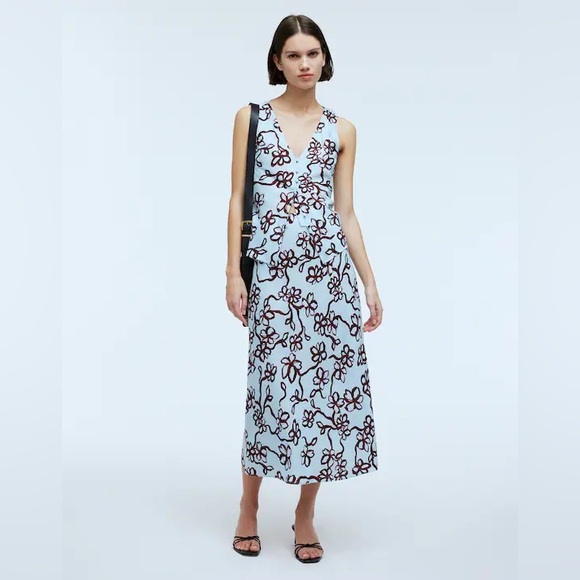 NWT Madewell The Layton Midi Slip Skirt - Blue and Pink Floral - Size 0 - Picture 7 of 9